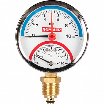 Термоманометр радиальный ROMMER с запорным клапаном 80 мм, 1/2